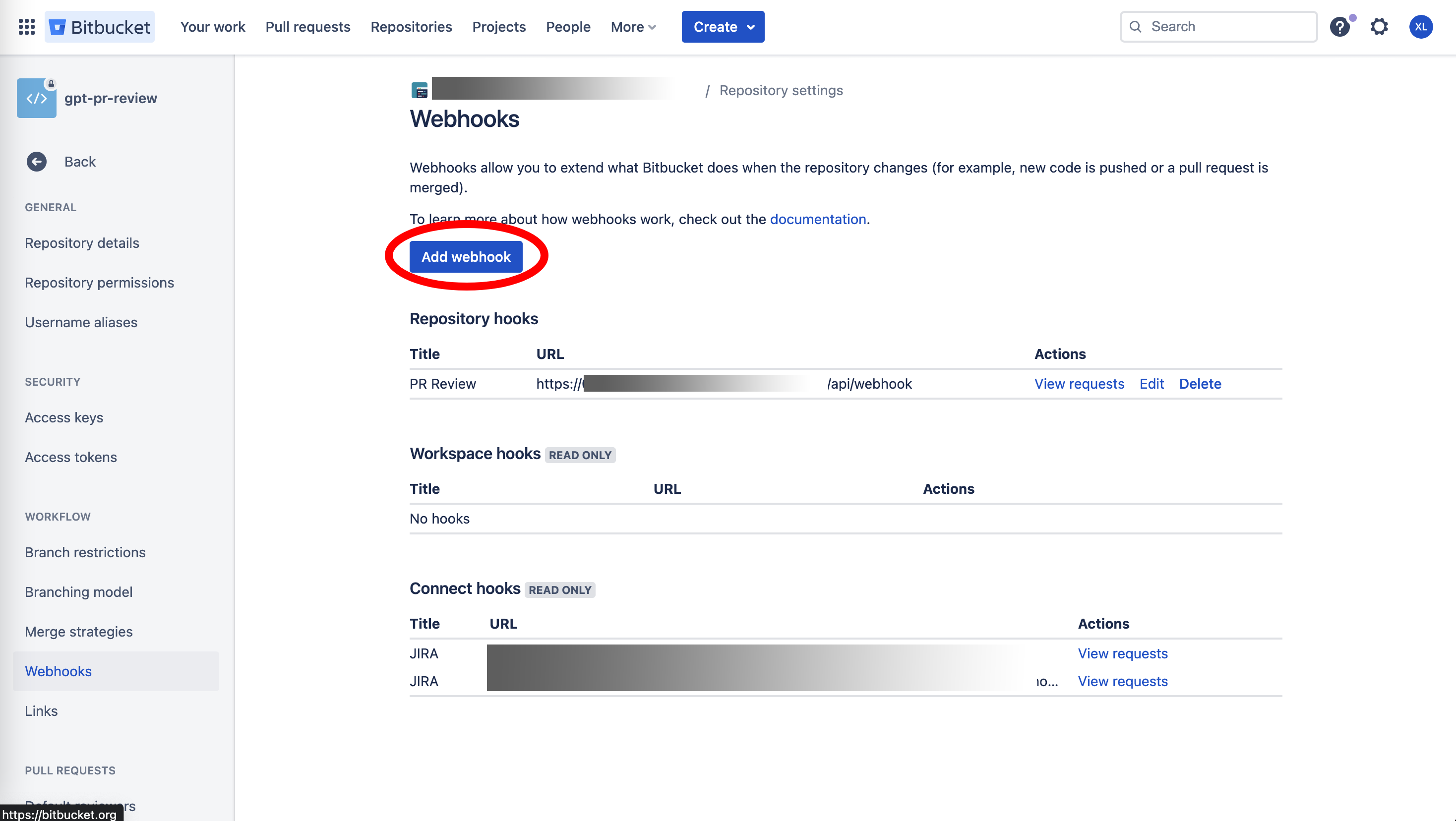 Bitbucket Webhook Settings